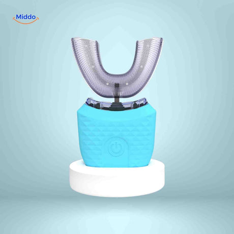 Automatic U-shaped sonic electric toothbrush available in vibrant blue color.