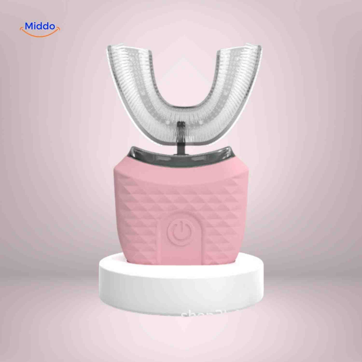 Automatic U-shaped sonic electric toothbrush available in soft pink color.