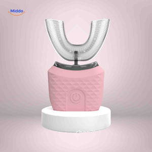 Automatic U-shaped sonic electric toothbrush available in soft pink color.