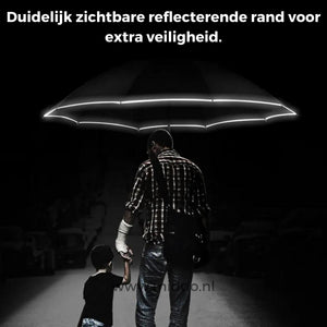 OnePlu automatic windproof umbrella protecting adults and children outdoors.