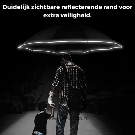 OnePlu automatic windproof umbrella protecting adults and children outdoors.