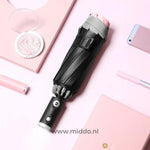OnePlu automatic windproof umbrella in pink with reflective edge.
