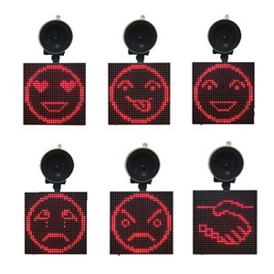 Automotive LED window display with voice-controlled emojis