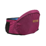 Dark pink baby hip carrier featuring breathable mesh pocket for storage and ventilation.
