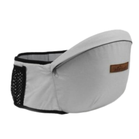 Soft light gray baby hip carrier offering neutral aesthetic with maximum comfort support.
