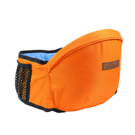 Vibrant orange baby hip carrying solution designed for comfort and ergonomic support.
