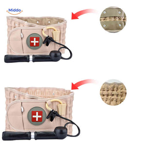 Before and after comparison showing lumbar belt inflation and fit.