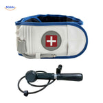 Inflatable back brace available in blue and white with manual pump.