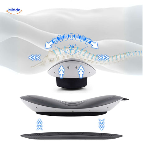 Back massager with 26-degree traction function for spinal alignment support.