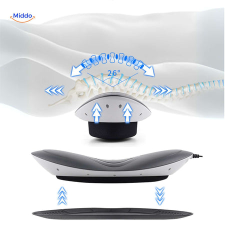 Back massager with 26-degree traction function for spinal alignment support.