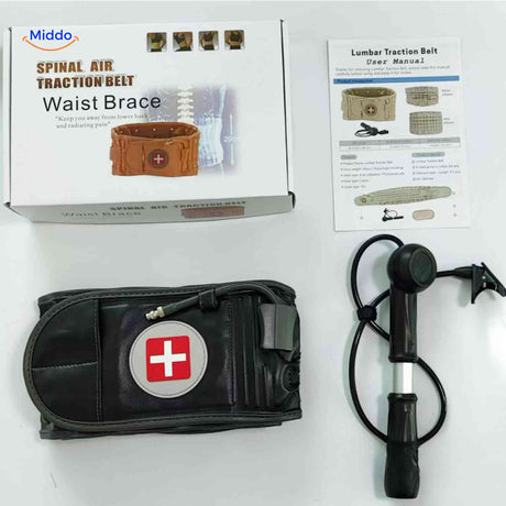 Complete back support belt set including box, manual and all accessories.