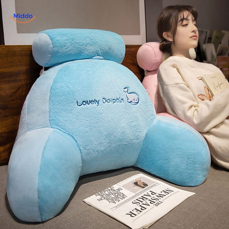 ComfyBack lumbar pillow with playful blue dolphin design for sofa support.