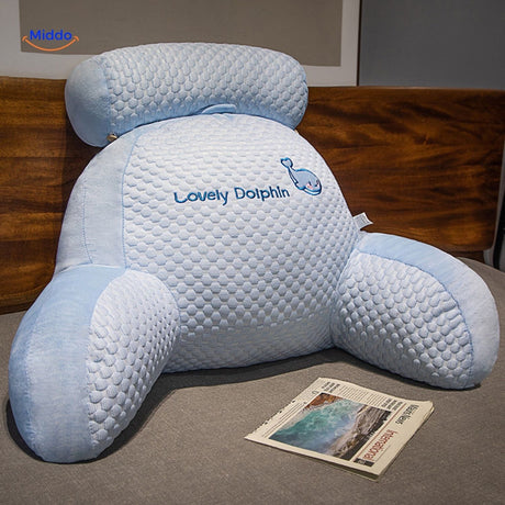 Soft lumbar pillow in light pink with adorable rabbit design for cozy support.