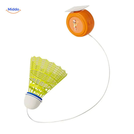 Badminton reflex trainer in action during indoor solo training session