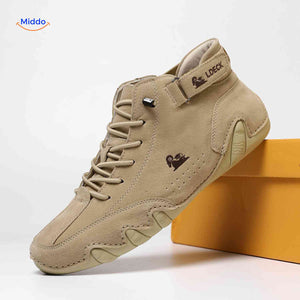 Casual beige leather barefoot shoes for everyday comfort