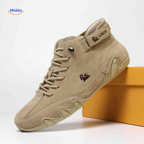 Casual beige leather barefoot shoes for everyday comfort