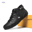 Black leather barefoot shoes with wide toe box for men