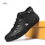 Black leather barefoot shoes with wide toe box for men