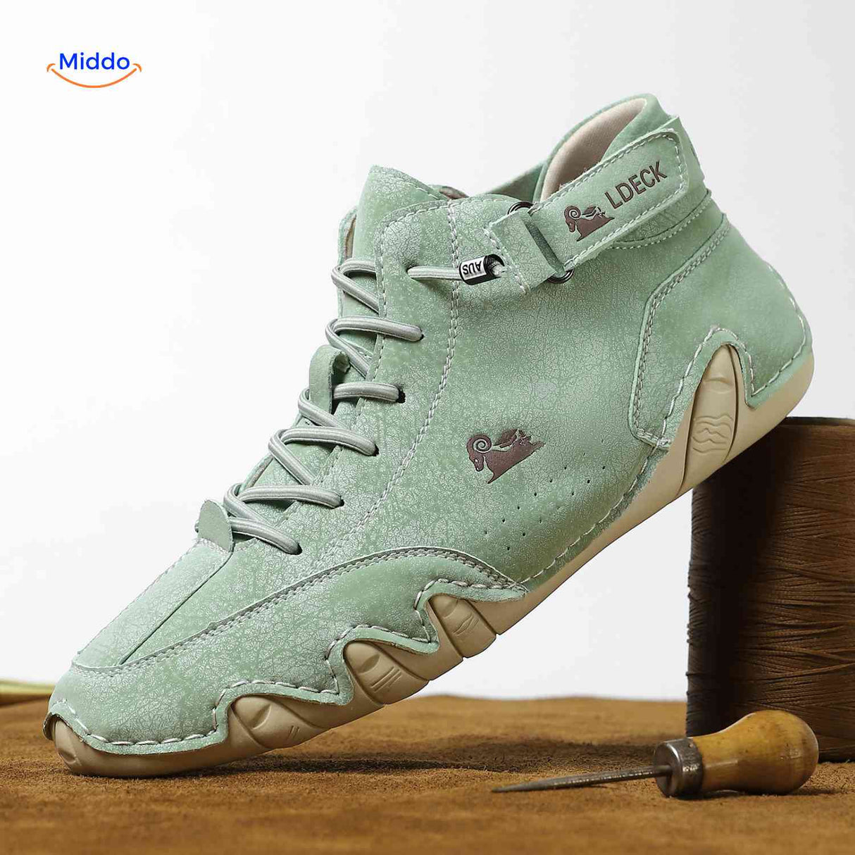 Green leather barefoot shoes designed for foot comfort