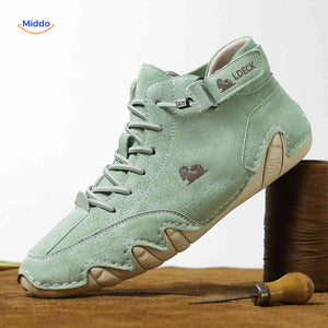 Green leather barefoot shoes designed for foot comfort