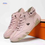 Trendy pink leather barefoot shoes with wide toe box