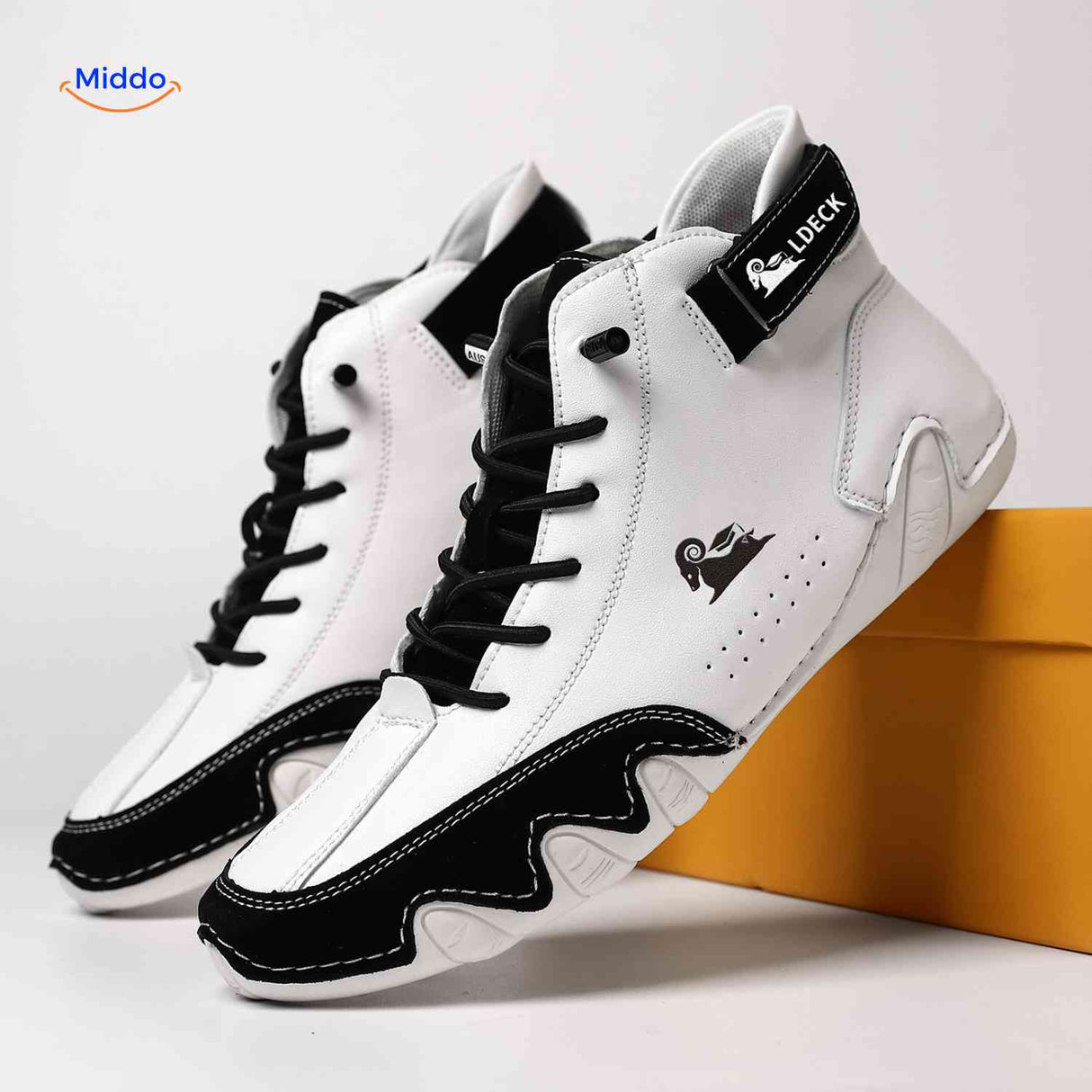 Bold white and black barefoot shoes with wide toe box