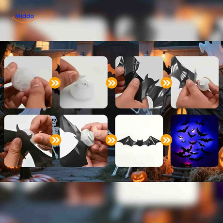 Installation guide for 3D LED bat light Halloween decoration.