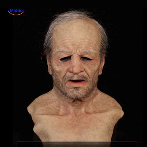 Realistic old man mask with beard and comprehensive aged facial details.