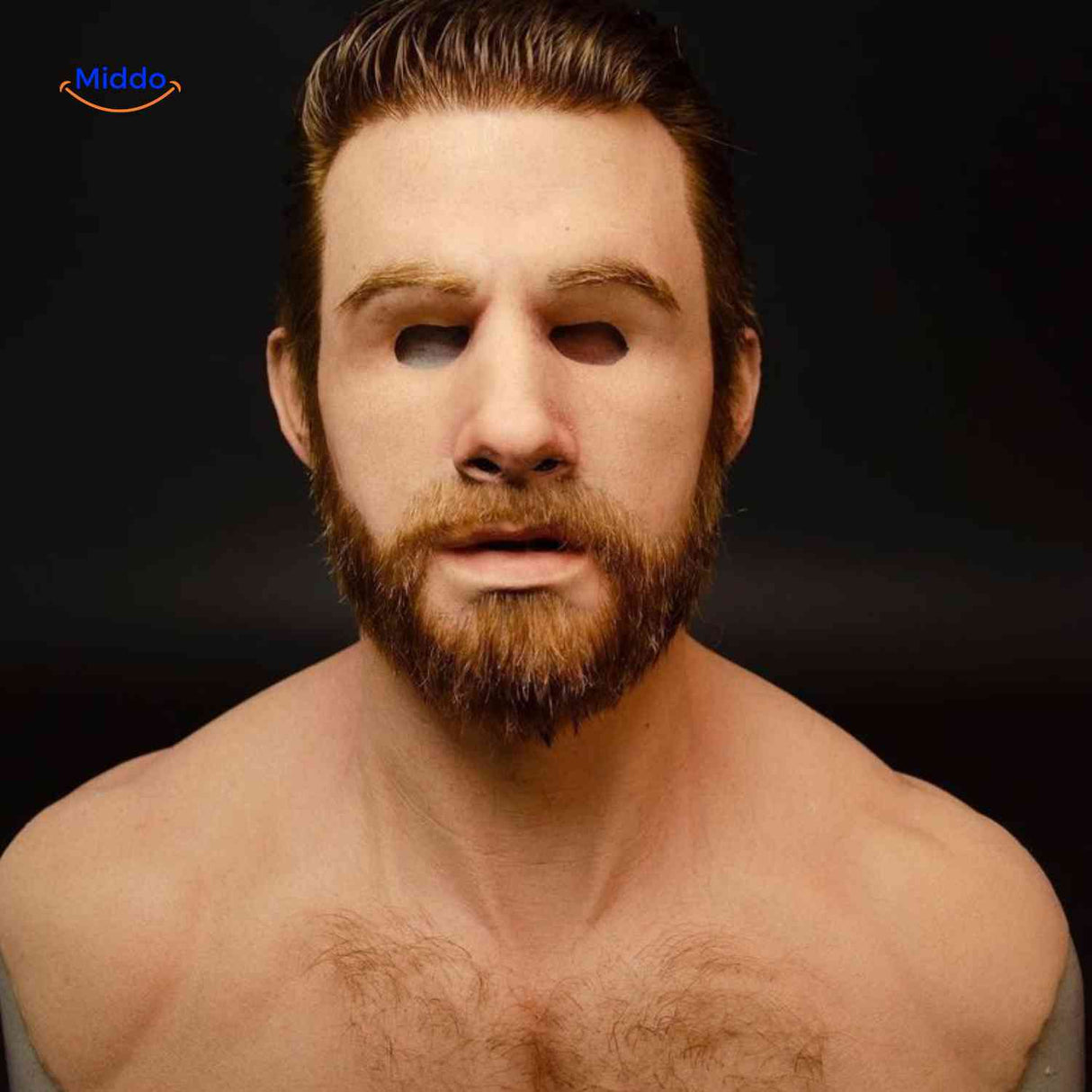 Realistic aged man mask with beard and authentic wrinkled features.