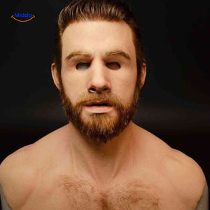 Realistic aged man mask with beard and authentic wrinkled features.