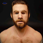 Realistic aged man mask with beard and authentic wrinkled features.