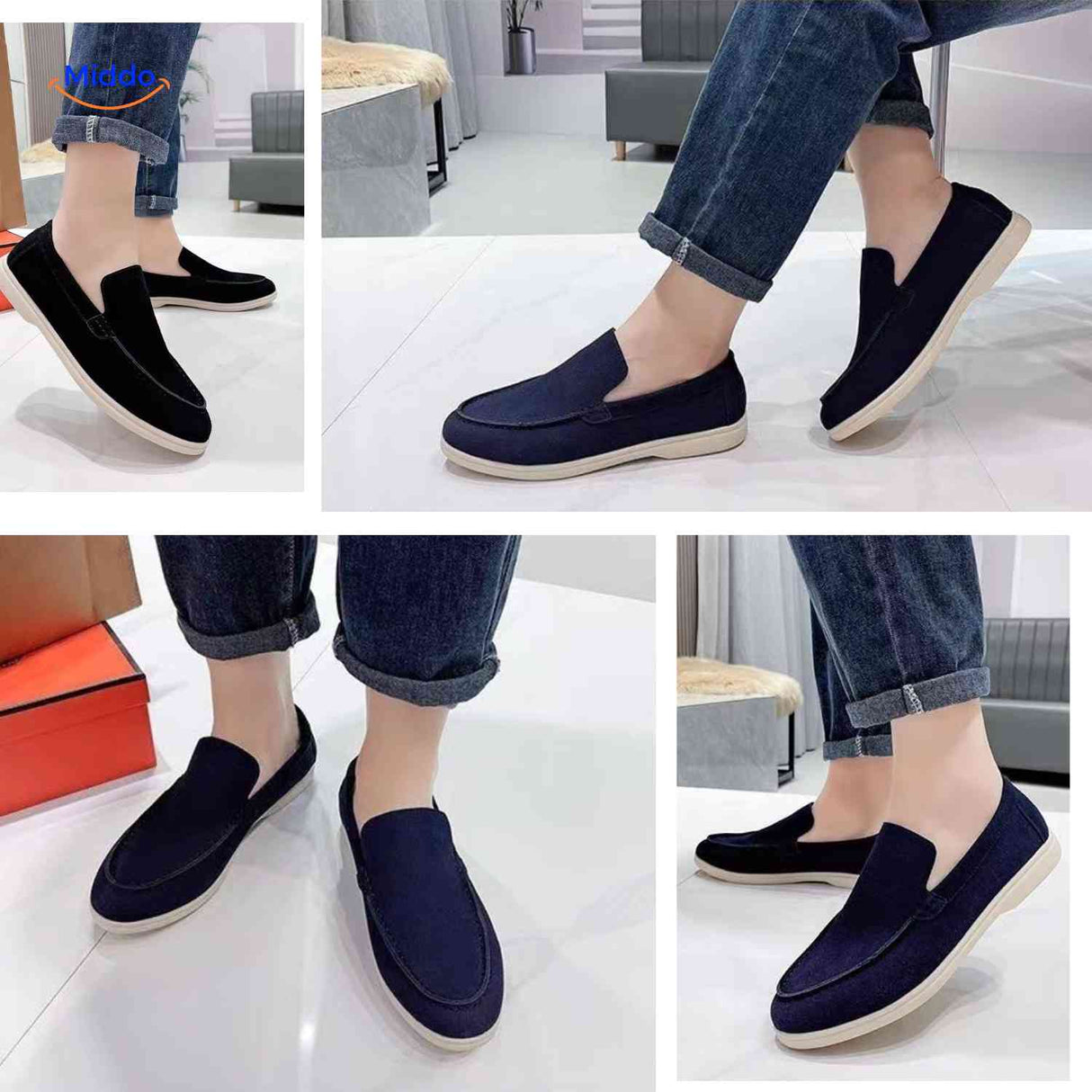 Black and blue suede Beckwin loafers stylish combo.