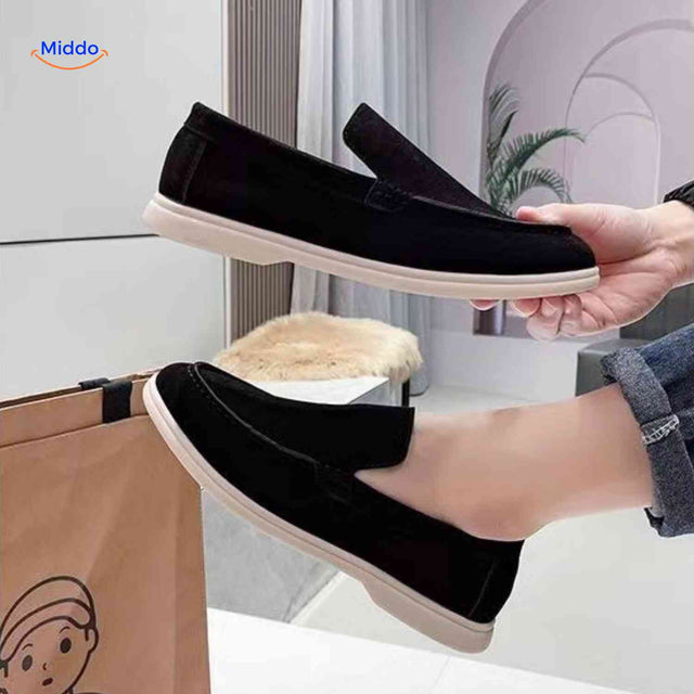 Black suede Beckwin loafers slip-on comfort shoes for men.