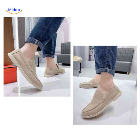 Light beige suede Beckwin loafers modern men's slip-on.