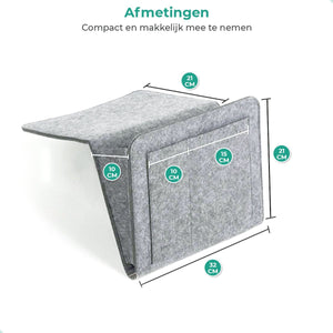 BedCaddy premium felt pocket organizer in light gray with storage compartments.