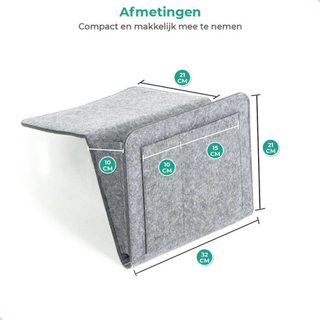 BedCaddy premium felt pocket organizer in light gray with storage compartments.