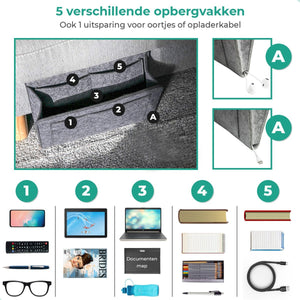BedCaddy bedside organizer displaying light gray premium felt construction.