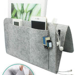 BedCaddy light gray felt pocket organizer for bedside table storage essentials.
