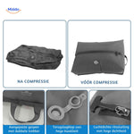 Vacubag before and after compression comparison showing compact storage with handle.