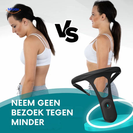 Before and after posture improvement results from using the smart posture corrector.