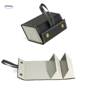 Black 2-slot foldable travel eyeglasses case shown closed, ideal for carrying two pairs on the go.