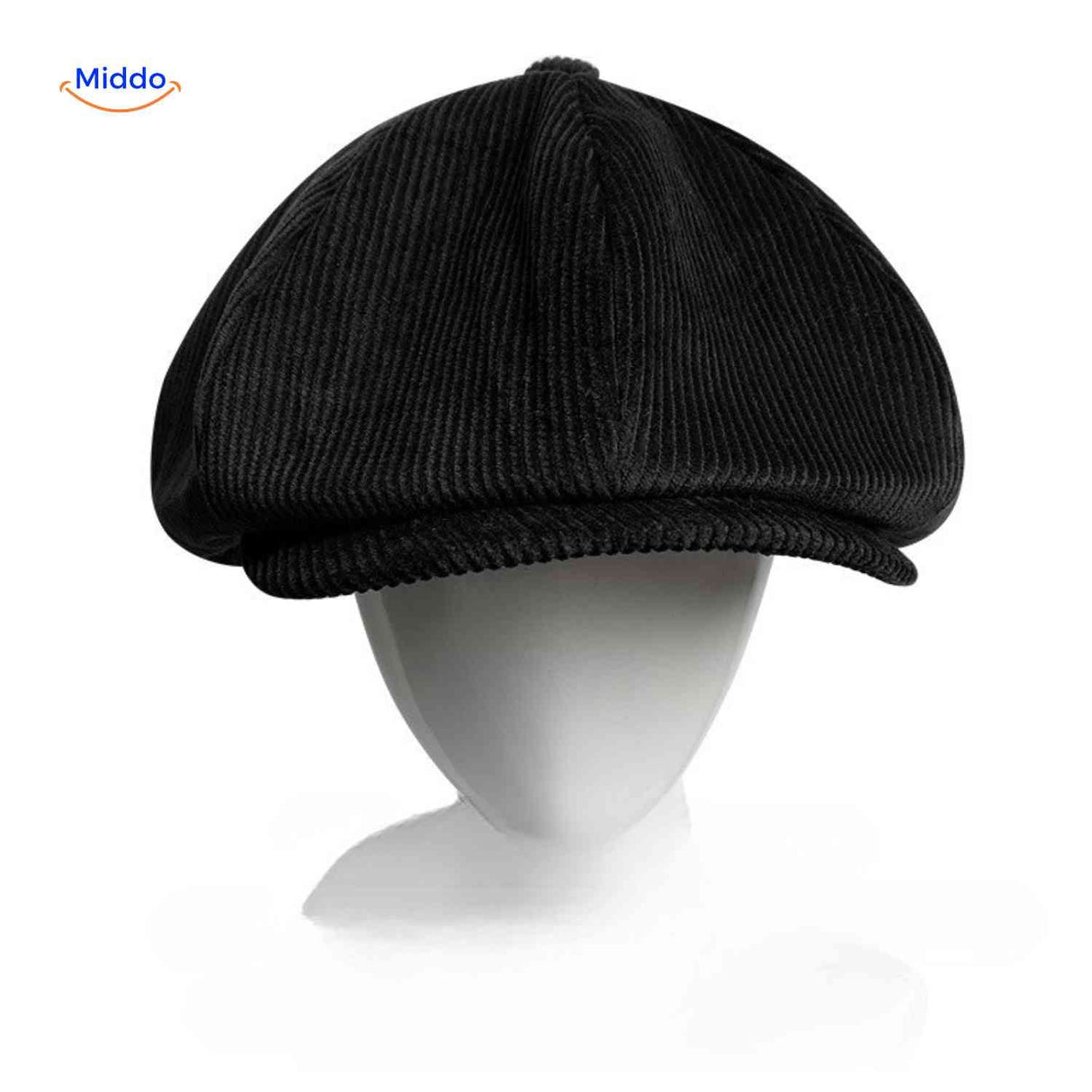 Black corduroy vintage newsboy cap with all-season durability.