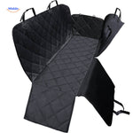 Black quilted pet car seat cover with convenient zipper pocket closure.