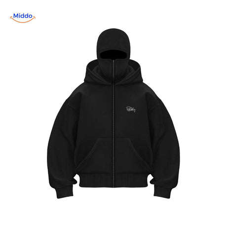 Black unisex hoodie with AutumnBliss logo and double-hood design.