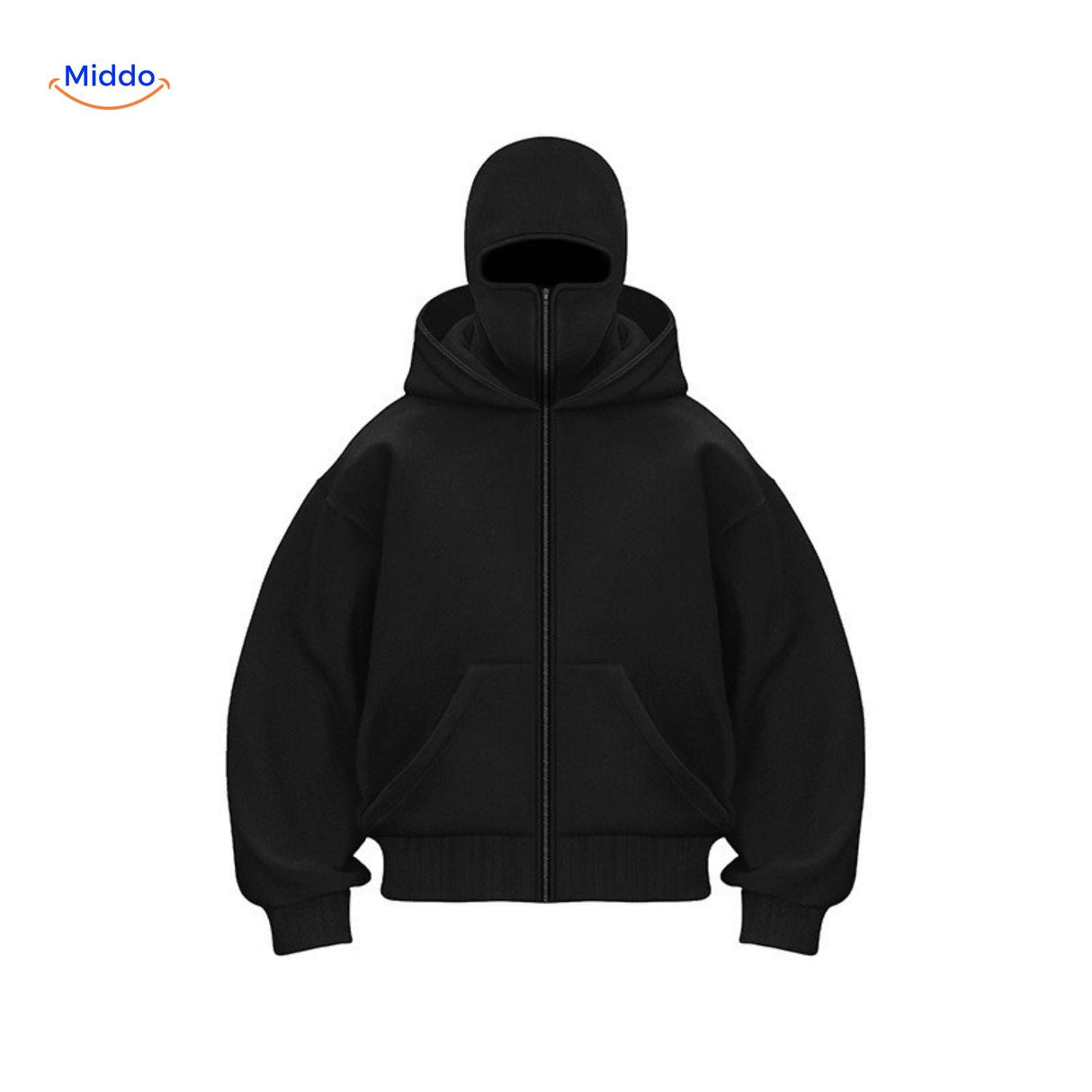 Front view of black AutumnBliss double-hood cotton hoodie.