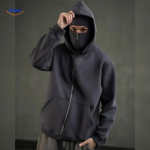 Black unisex hoodie styled for everyday wear with double-hood design.