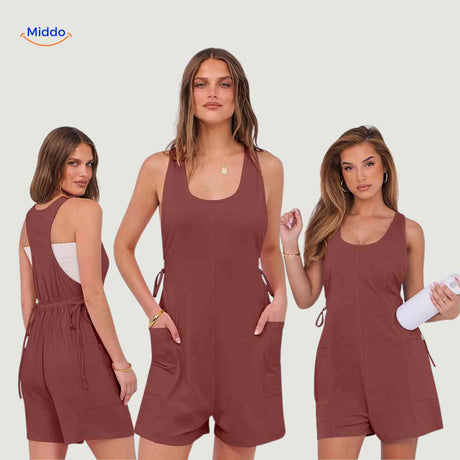 Black basic romper with white top offering comfortable summer style.