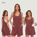 Black basic romper with white top offering comfortable summer style.