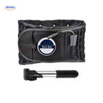 Black lumbar support belt with inflatable back brace technology.