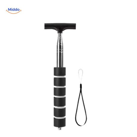 Black compact car window cleaner with removable wrist loop for easy storage.